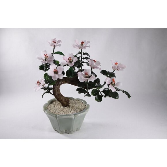 Vintage Pink glass flower bonsai 11 x 12 inches, pink flowering dogwood - Picture 3 of 10